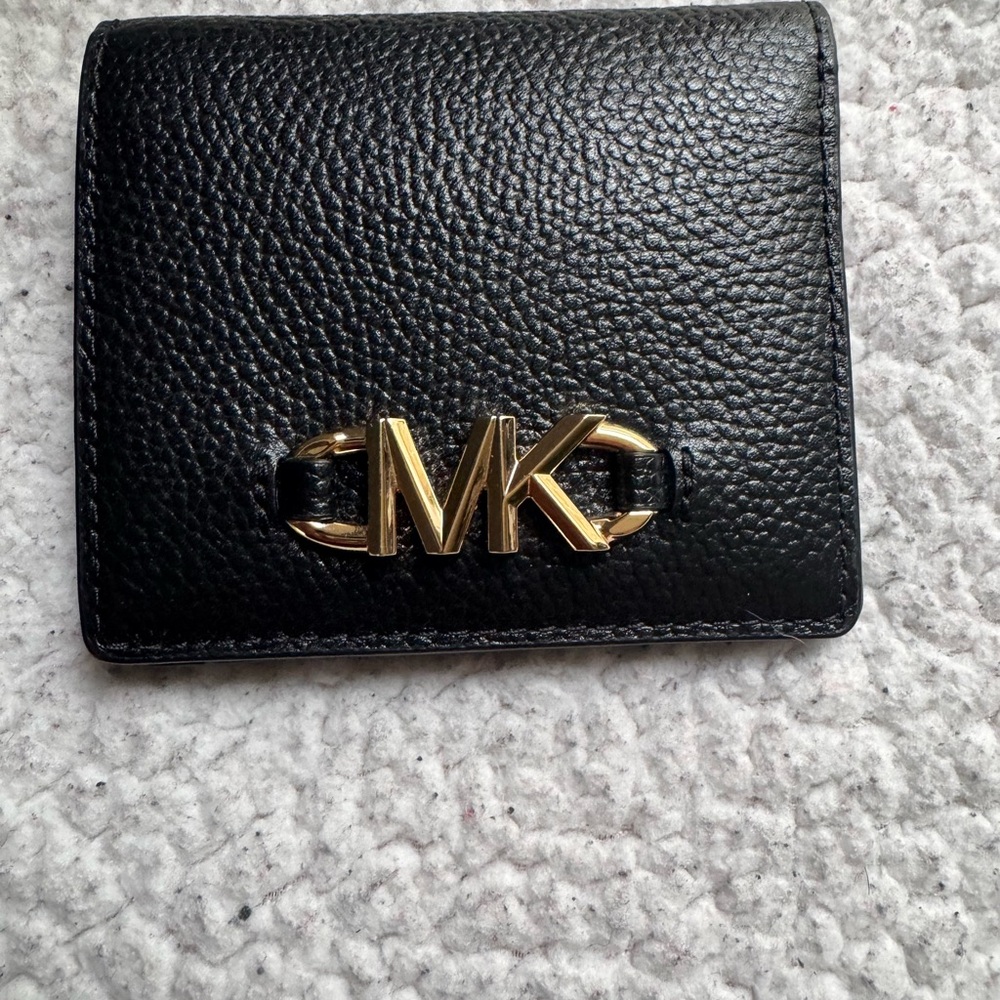 Michael Kors Black Leather Card Holder with Gold Logo